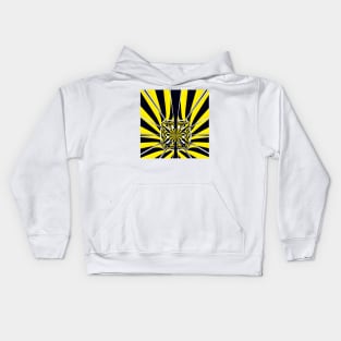 Bright yellow and black chevron floral fantasy pattern in the style of David Hockney Kids Hoodie